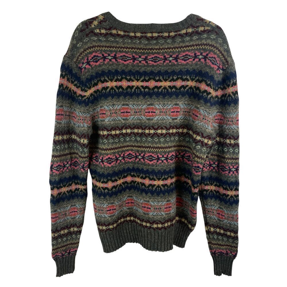 Polo Ralph Lauren Lambswool Alpaca Jacquard Fair Isle V Neck Sweater Green VTG L - Picture 9 of 9